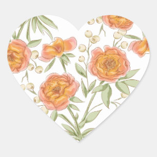 Orange Rose Bröllop Hjärtformat Klistermärke