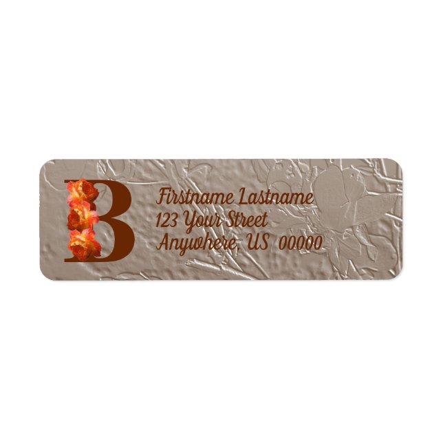 Orange Rose Monogram Initial B Returadress  Etikett (Framsidan)