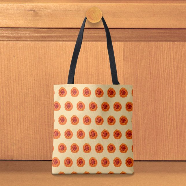 Orange Rose Seamless Pattern Tote Bag Tygkasse (Tote bag with seamless pattern of an orange rose)