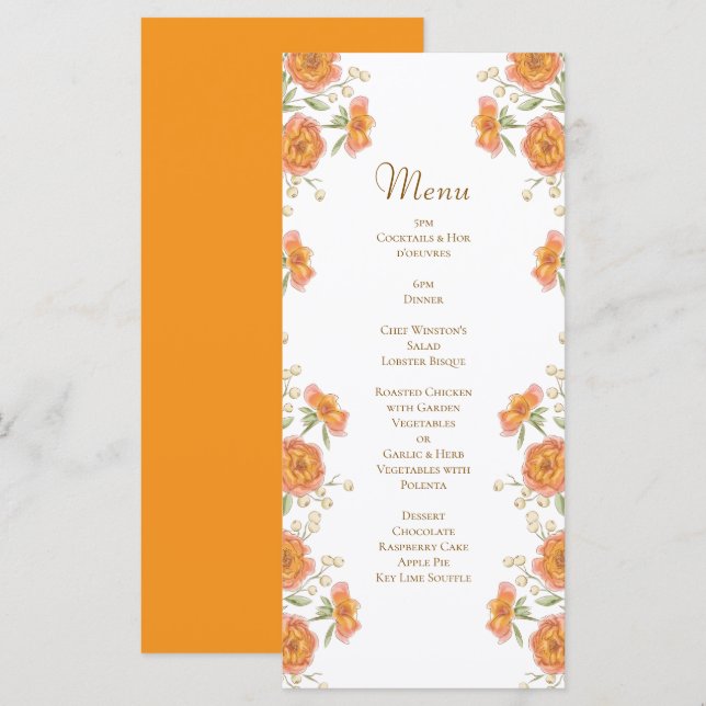 Orange Rose Wedding Menus Meny (Fram/baksida)