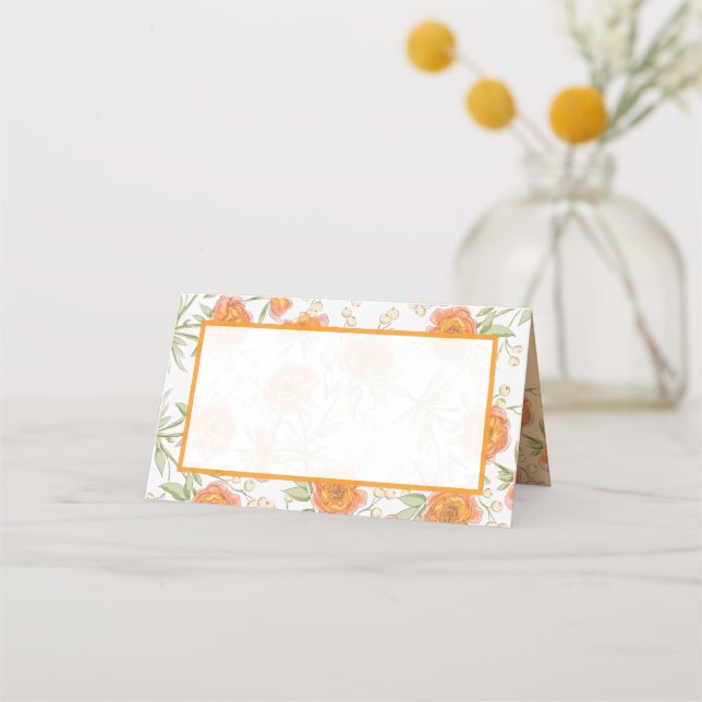 Orange Rose Wedding Place Card Placeringskort (Framsida)