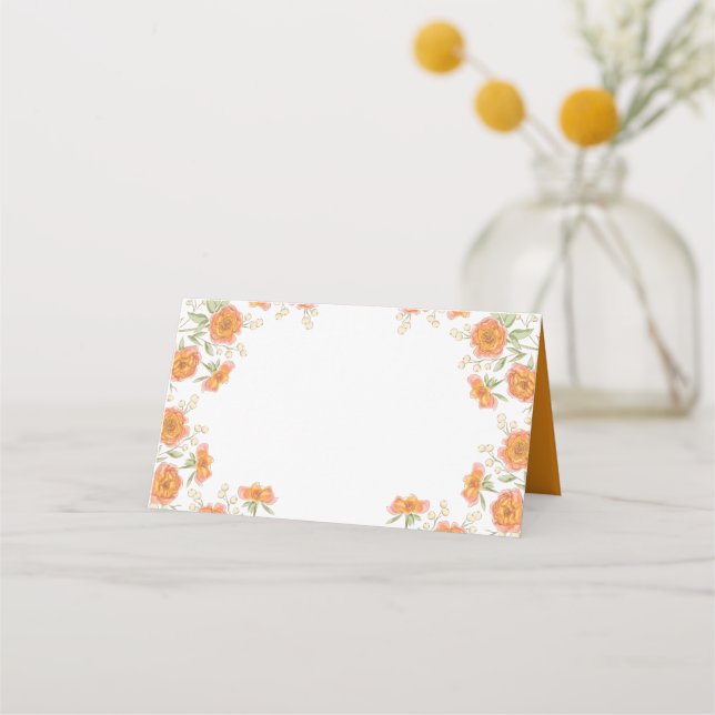 Orange Rose Wedding Place Card Placeringskort (Framsida)
