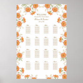 Orange Rose Wedding Seating Chart Poster