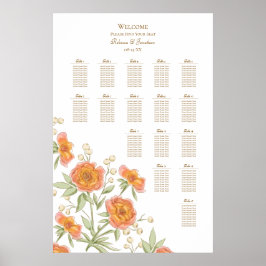Orange Rose Wedding Seating Chart Poster
