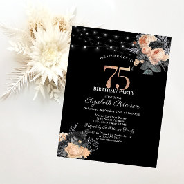 Orange Rosor Strängljus Svarta 75-årsdag Inbjudningar