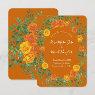 Orange & Rost Fall Peony Ros Bröllops kallelse Inbjudningar