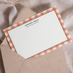 Orange Rost Vattenfärg Buffalo Rutig Monogram Anteckningskort