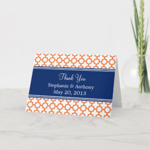 Orange, Royalblå Quatrefoil Bröllop Tack Kort