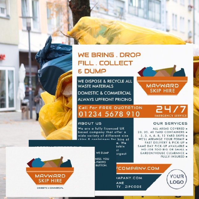 Orange Rubbish Skip Design, Skip/Dumpster Company Visitkort (Skapare uppladdad)
