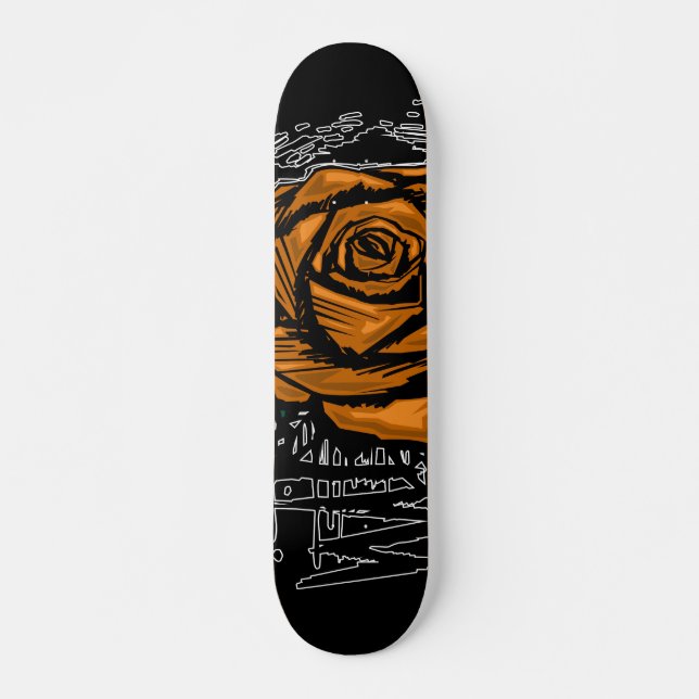 Orange Rugged Rose Graffiti Art • Urban Street Mini Skateboard Bräda 18,5 Cm (Framsida)