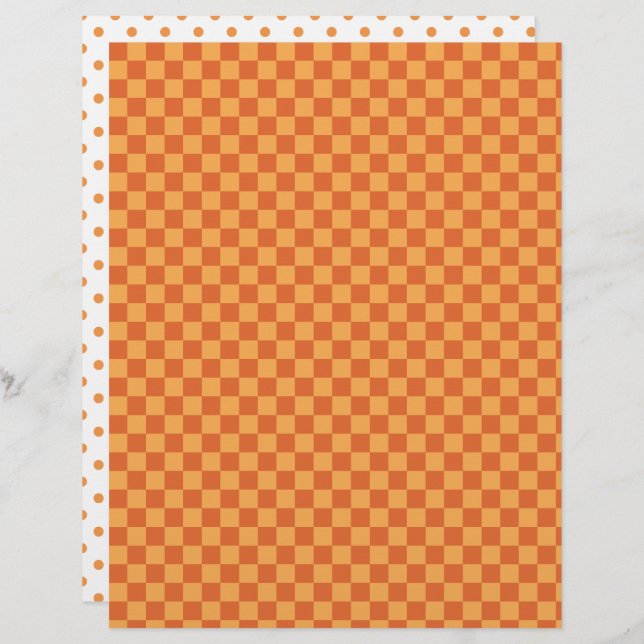 Orange/Rust Checkerboard och Polka dots-skrapbok (Fram/baksida)