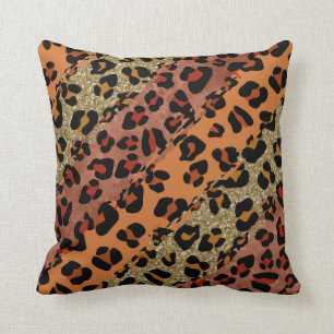 *~* Orange Rust Glitter Leopard Animal Mönster Kudde