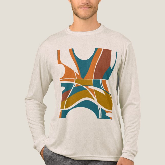 Orange Rust Guld Mörk Teal Abstrakt Swirling Motif T Shirt (Framsida)