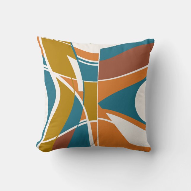 Orange Rust Guld Turcos White Swirling Abstrakt Kudde (Framsida)