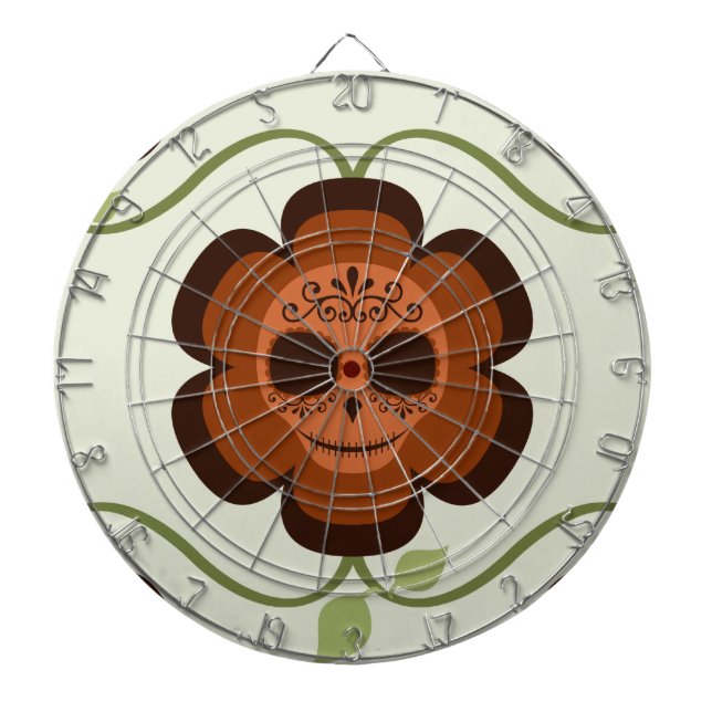 Orange Rust Tecknad Socker Skullblomma Piltavla (Framsidan)