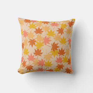 Orange Rustic Botanical Maple Löv Mönster Fall Kudde