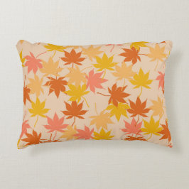 Orange Rustic Botanical Maple Löv Mönster Fall Prydnadskudde