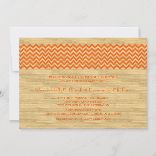 Orange Rustic Chevron bröllopsinbjudan Inbjudningar (Framsida)