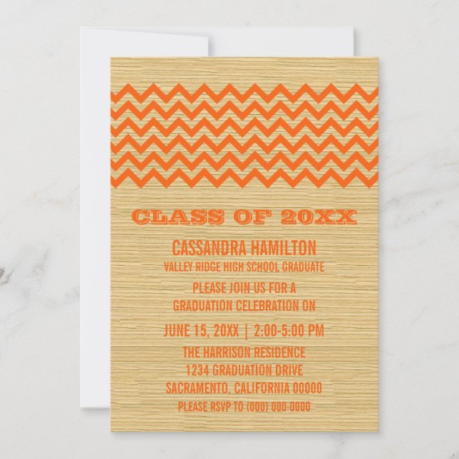 Orange Rustic Chevron Studenten Inbjudan (Framsida)