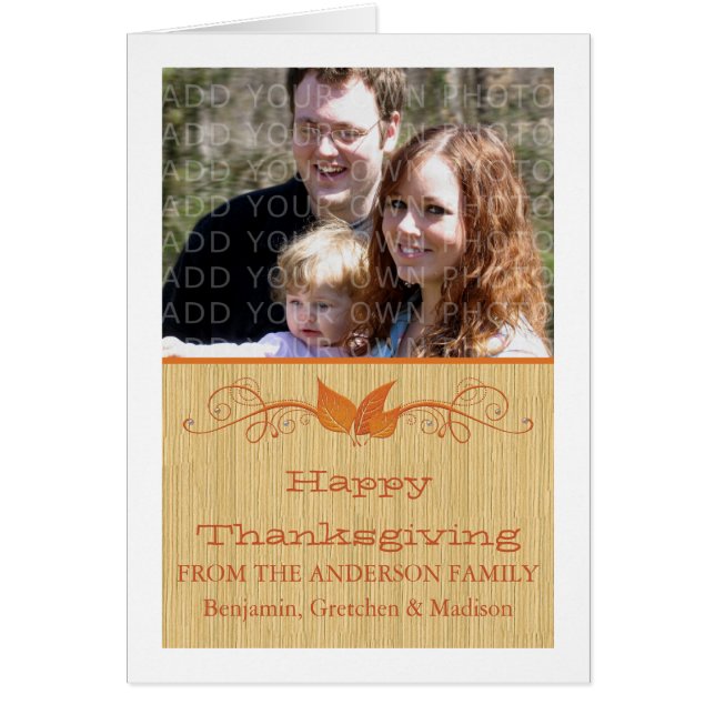 Orange Rustic Löv Thanksgiving Photo Card Hälsningskort (Framsidan)