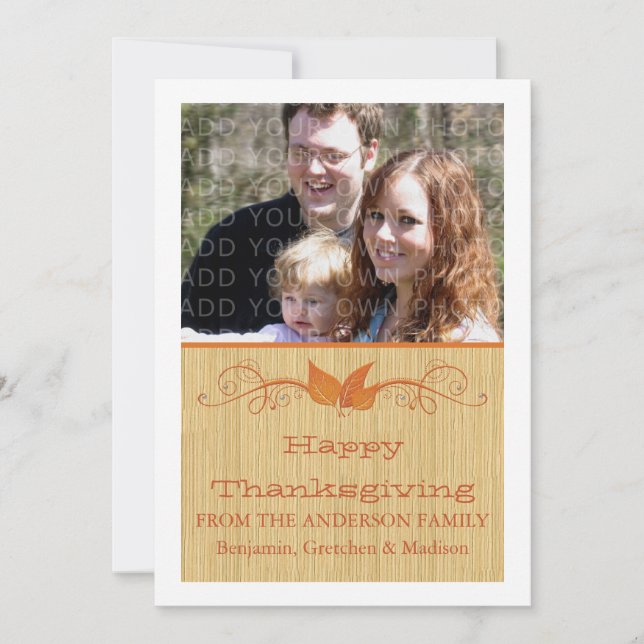 Orange Rustic Löv Thanksgiving Photo Flat Card Julkort (Framsida)