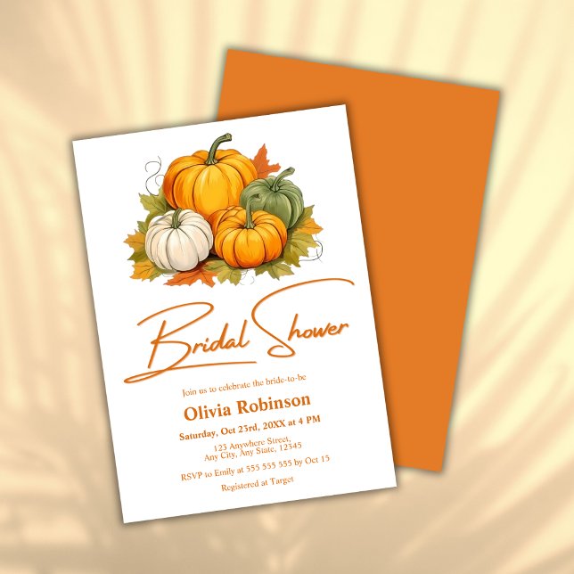 Orange Rustic Pumpkin Fall i Kärlek Möhippa Inbjudningar (Orange Rustic Pumpkin Fall in Love Bridal Shower Invitation  )