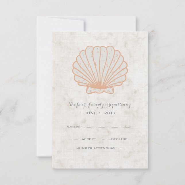 Orange Rustic Seashell Bröllop OSA Card Kort (Framsida)