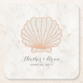 Orange Rustic Seashell Bröllop Underlägg Papper Kvadrat