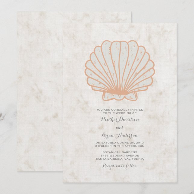 Orange Rustic Seashell Wedding bjudes in Inbjudningar (Fram/baksida)