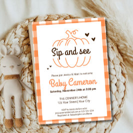 Orange Rutig Höstpumpa Smaka Och Se Möta Bekanta Inbjudningar