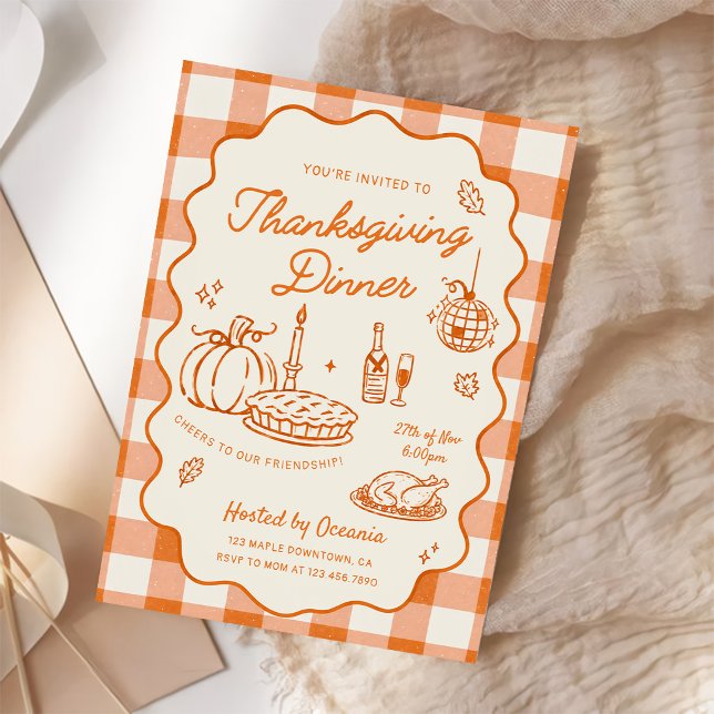 Orange Rutig Thanksgiving Middag Inbjudningar (Skapare uppladdad)