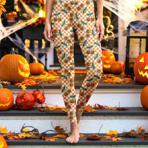 Orange Rutiga Körsbärspumpor Mönster Leggings