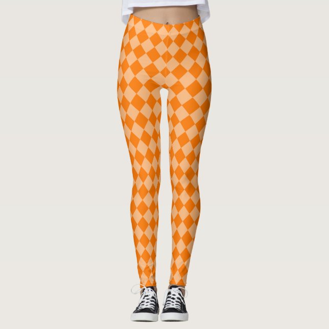 Orange-rutigt diamantmönster leggings (Framsida)