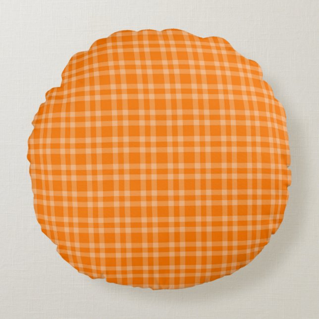 Orange Rutigt Mönster Rund Kudde (Framsidan)