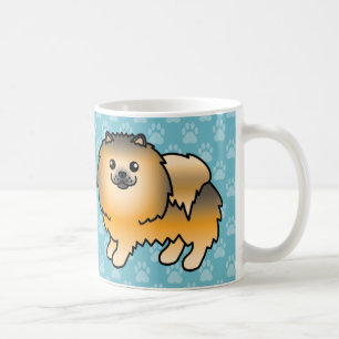 Orange Sable Glada Pomeranian Hundar På Blå Kaffemugg