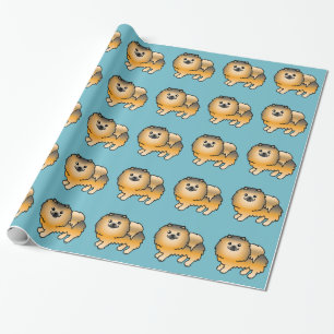 Orange Sable Pomeranian Hundmönster På Blå Presentpapper