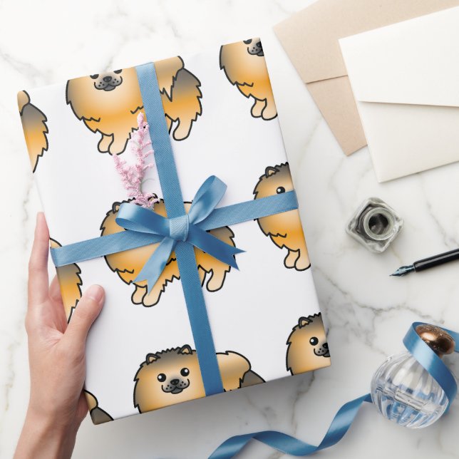 Orange Sable Pomeranian Söt Tecknad Hund Mönster Presentpapper (Gifting)