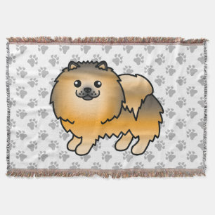 Orange Sable Pomeranian Söt Tecknad Hund & Tassar Filt