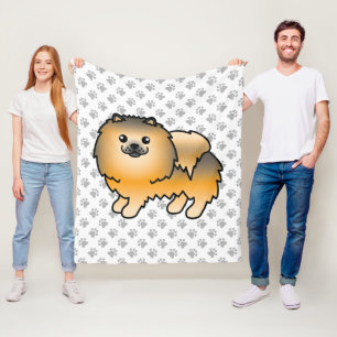 Orange Sable Pomeranian Söt Tecknad Hund & Tassar Fleecefilt