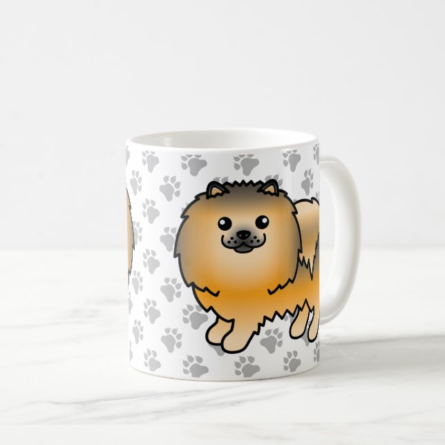 Orange Sable Pomeranian Söt Tecknad Hund & Tassar Kaffemugg (Framsida höger)