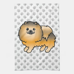Orange Sable Pomeranian Söt Tecknad Hund & Tassar Kökshandduk