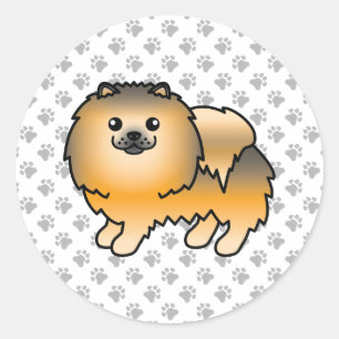 Orange Sable Pomeranian Söt Tecknad Hund & Tassar Runt Klistermärke