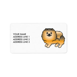 Orange Sable Pomeranian Söt Tecknad Hund & Text Adressetikett