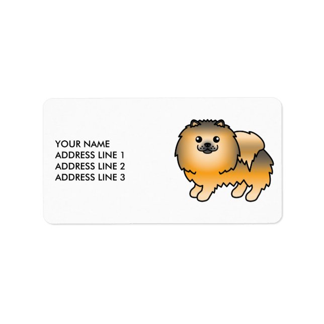 Orange Sable Pomeranian Söt Tecknad Hund & Text Adressetikett (Framsidan)