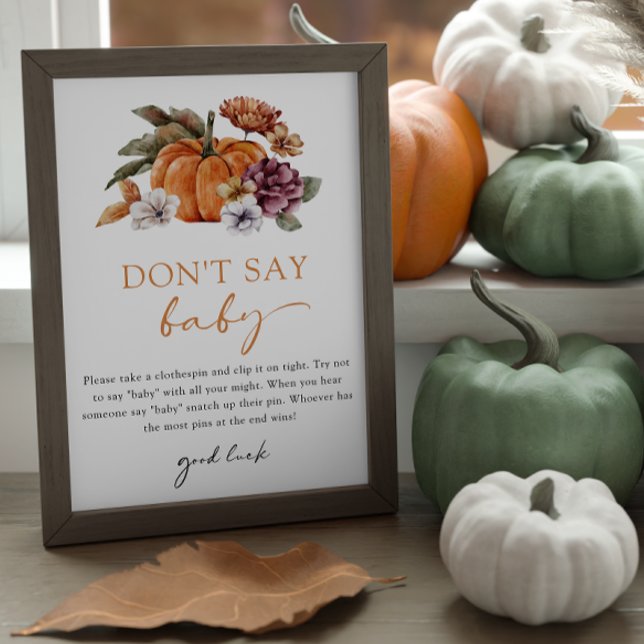 Orange Säg inte Baby-spel Poster (Don't Say Baby Game Sign Baby Shower Fall Pumpkins)