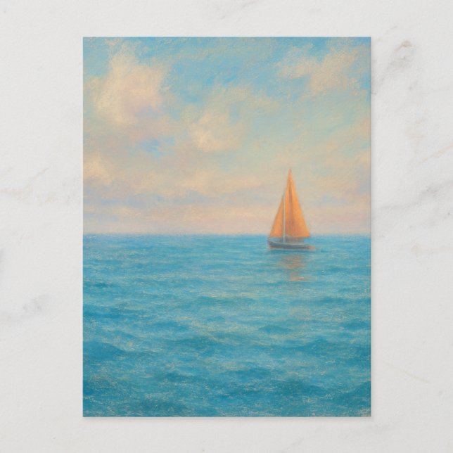 Orange Sailboat Voyage - Pastel Painting Style Art Vykort (Framsida)