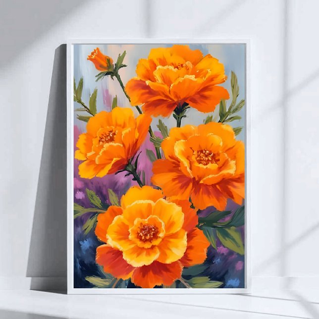 Orange sammetsblommor | Oktober Blomma Vattenfärg Poster (Skapare uppladdad)