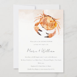 Orange Sand Coastal Crab Nautical Par Shower Inbjudningar
