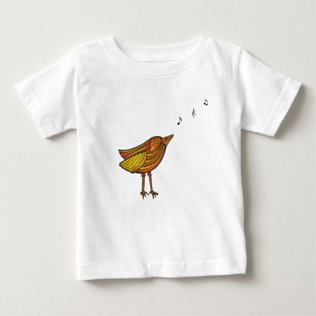Orange Sång Bird & Birdhouse Baby/Småbarn T-Shirt (Framsida)