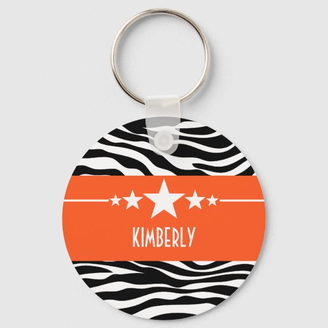 Orange Sassy Star Zebra Keychain Nyckelring (Framsida)